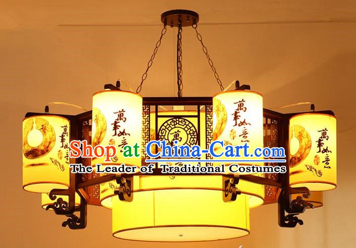 Traditional Chinese Painting Palace Lanterns Handmade Eight-Lights Lantern Ancient Ceiling Lamp