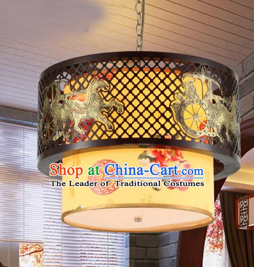 Traditional Chinese Painting Peony Ceiling Palace Lanterns Handmade Wood Hanging Lantern Ancient Lamp