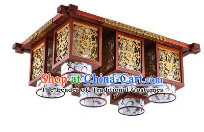 Traditional Chinese Wood Carving Hanging Ceiling Palace Lanterns Handmade Six-pieces Lantern Ancient Lamp