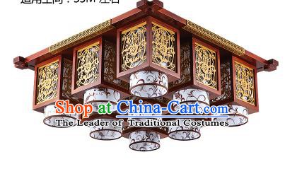 Traditional Chinese Wood Carving Hanging Ceiling Palace Lanterns Handmade Nine-pieces Lantern Ancient Lamp