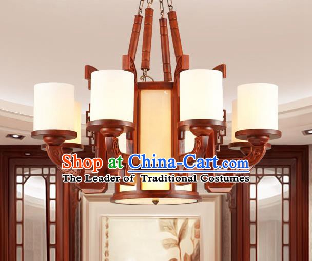 Traditional Chinese Wood Ceiling Lanterns Ancient Handmade Eight-Lights Lantern Ancient Lamp