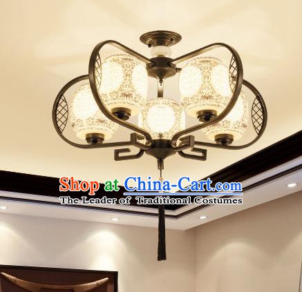 Traditional Chinese Hanging Ceiling Lanterns Ancient Handmade Five-Lights Lantern Ancient Lamp