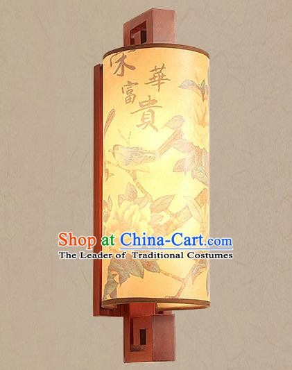 Traditional China Ancient Painted Peony Birds Lanterns Handmade Wood Lantern Ancient Wall Lamp