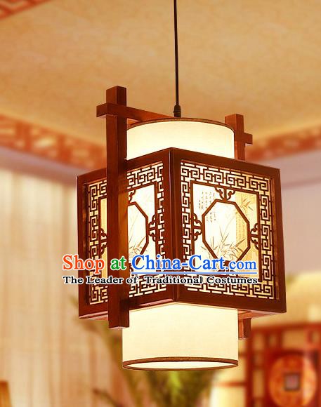 Traditional Asian Wood Carving Lanterns Handmade Painting Bamboo Ceiling Lantern Ancient Hanging Lamp
