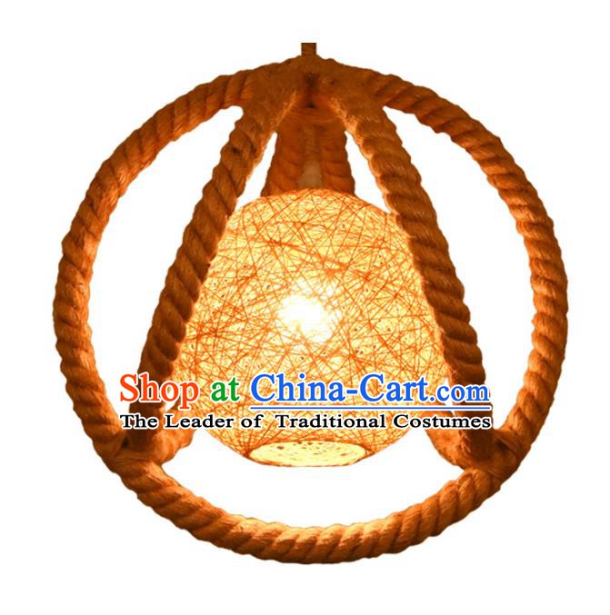 Traditional Asian Rattan Round Lanterns Handmade Hanging Ceiling Lantern Ancient Lamp