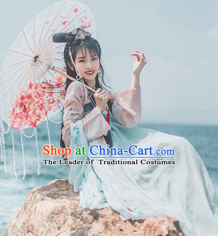 Chinese Ancient Palace Lady Historical Costume Tang Dynasty Princess Embroidered Dress for Women