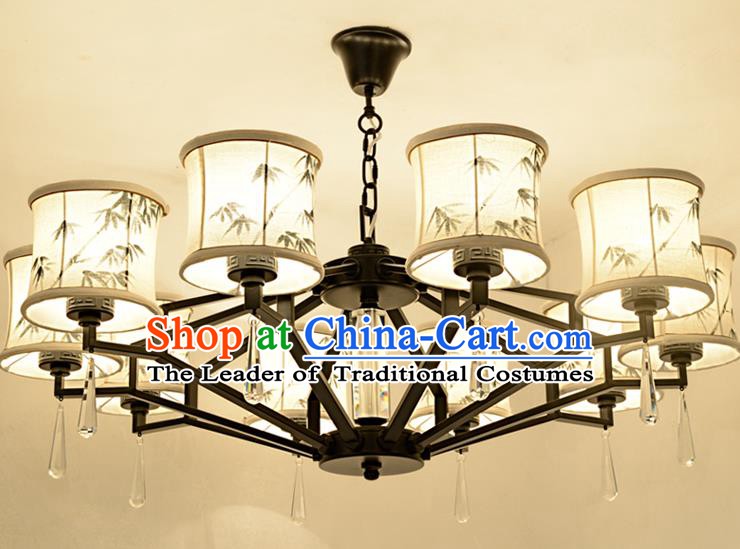 Traditional Chinese Ink Painting Bamboo Lanterns Ancient Handmade Ten-Lights Ceiling Lantern Ancient Lamp