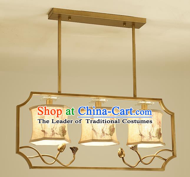 Traditional Handmade Chinese Painting Lotus Hanging Lanterns Ancient Three-Lights Ceiling Lantern Ancient Lamp