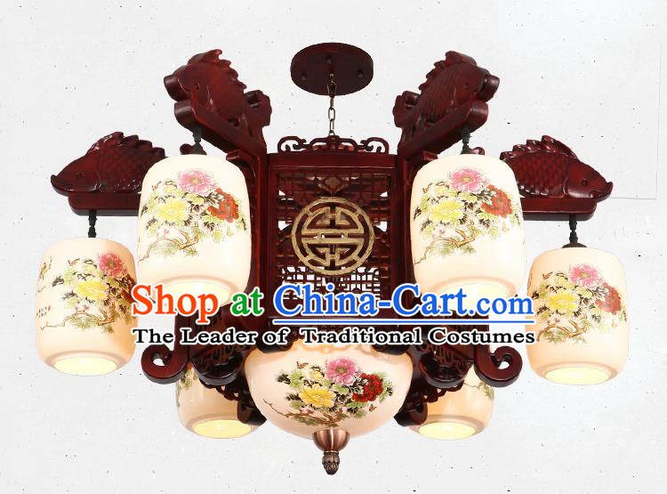 Traditional Chinese Handmade Ceramics Lantern Asian Six Dragons Head Ceiling Lanterns Ancient Lantern
