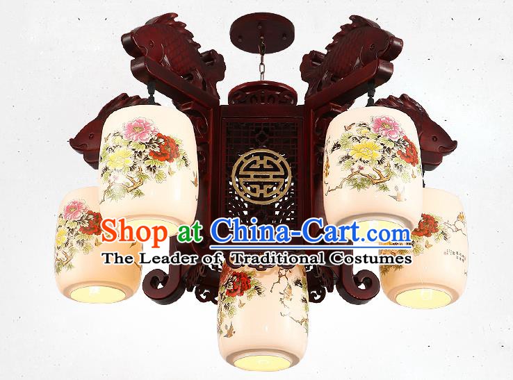 Traditional Chinese Handmade Ceramics Lantern Asian Five Dragons Head Ceiling Lanterns Ancient Lantern