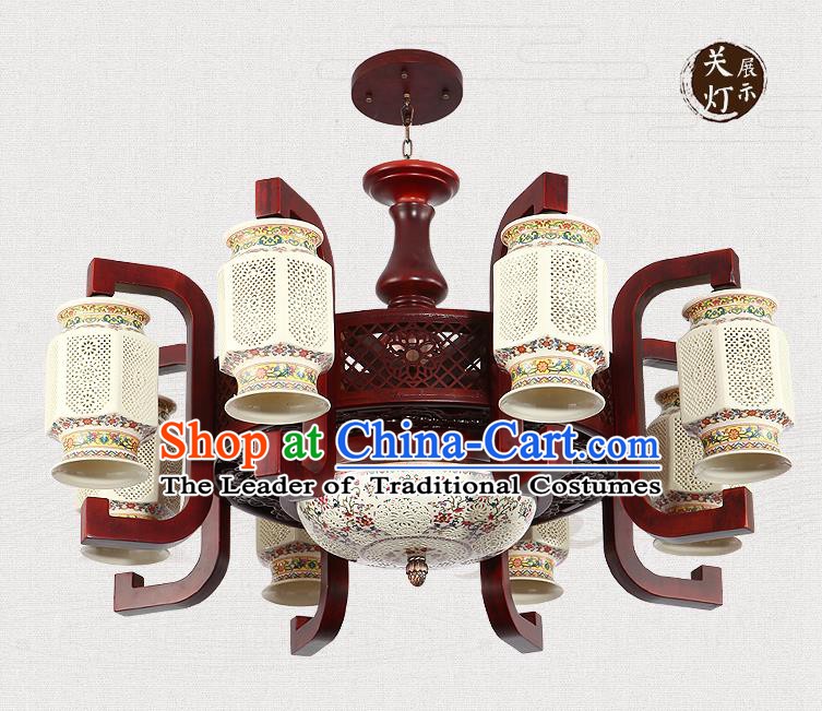 Traditional Chinese Handmade Ceramics Ceiling Lantern Asian Eight-Lights Lanterns Ancient Lantern