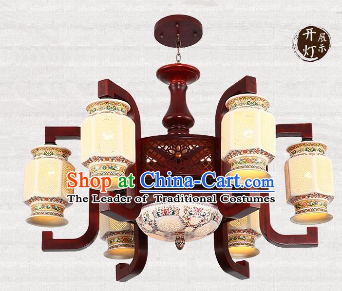 Traditional Chinese Handmade Ceramics Ceiling Lantern Asian Six-Lights Lanterns Ancient Lantern