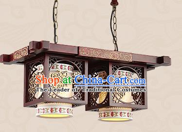 Traditional Chinese Handmade Two-Lights Lantern Asian Wood Carving Ceiling Lanterns Ancient Lantern