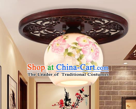 Traditional Chinese Handmade Ceramics Lantern Asian Painting Flowers Ceiling Lanterns Ancient Lantern