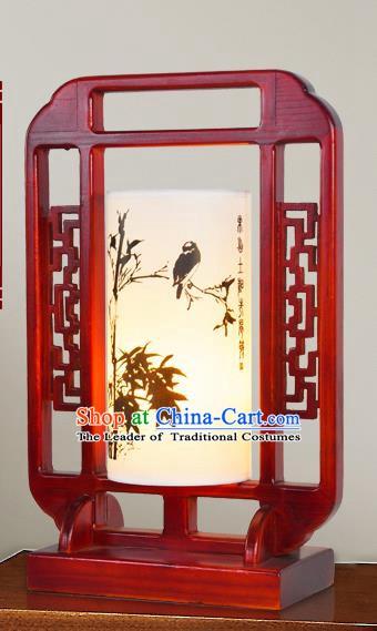 China Handmade Palace Lanterns Ink Painting Bamboo Birds Lantern Ancient Wood Lanterns Traditional Lamp