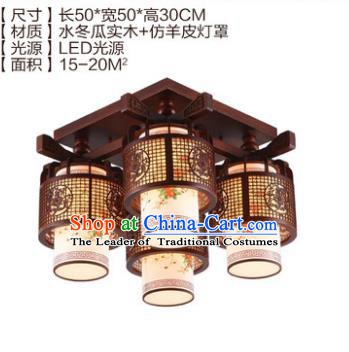 Traditional Chinese Handmade Four-Lights Lantern Wood Carving Lantern Ancient Palace Ceiling Lanterns