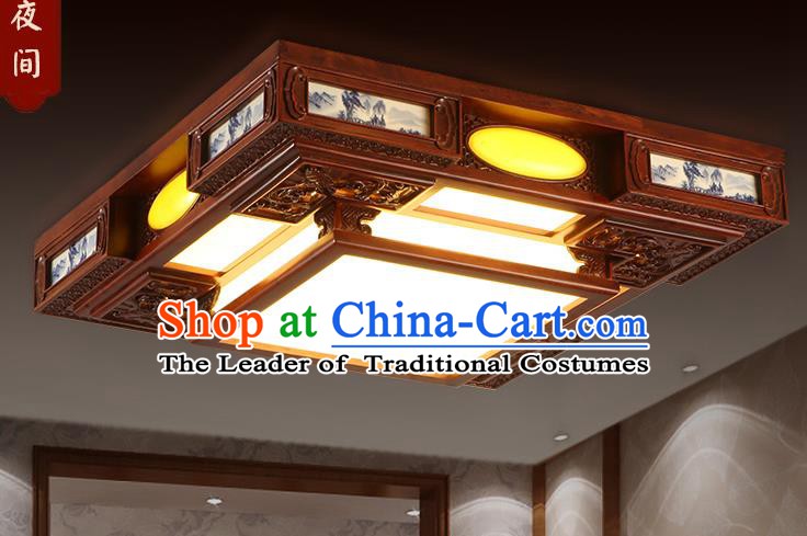Traditional Chinese Handmade Square Ceiling Lantern Wood Palace Lanterns Ancient Lamp