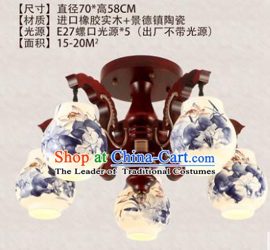 Traditional Chinese Handmade Five-Lights Lantern Painting Lotus Lantern Ancient Palace Ceiling Lanterns