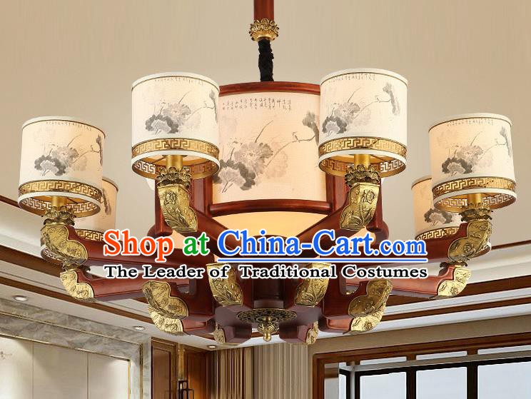 Traditional Chinese Handmade Painted Lantern Eight-Lights Wood Palace Lantern Ancient Ceiling Lanterns