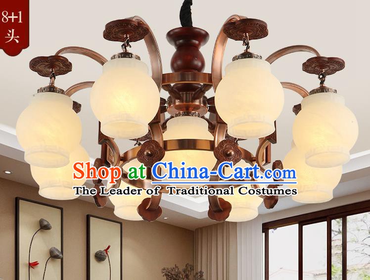 Traditional Chinese Handmade Wood Lantern Nine-Lights Palace Lantern Ancient Ceiling Lanterns