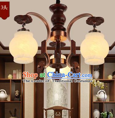 Traditional Chinese Handmade Wood Lantern Three-Lights Palace Lantern Ancient Ceiling Lanterns