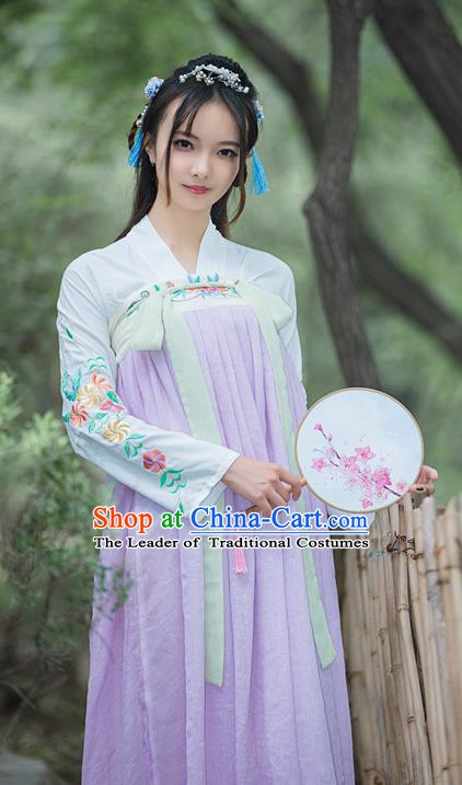 Chinese Tang Dynasty Young Lady Embroidered Dress Ancient Palace Princess Costume for Women