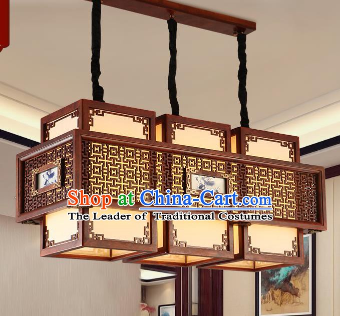 Traditional Chinese Handmade Painted Ceiling Lantern Three-Pieces Carving Palace Lanterns Ancient Lamp
