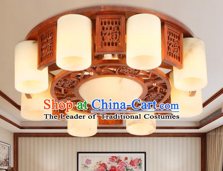 Traditional Chinese Handmade Marble Ceiling Lantern Wood Carving Eight-Pieces Palace Lanterns Ancient Lamp