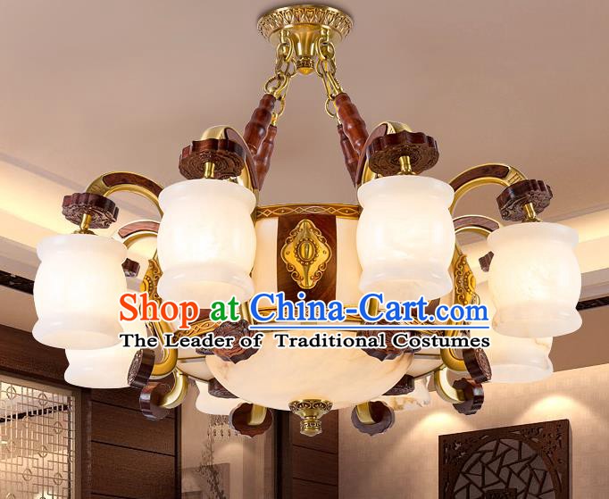 Traditional Chinese Handmade Marble Ceiling Lantern Brass Eight-Pieces Palace Lanterns Ancient Lamp