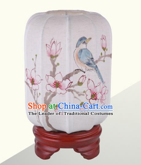 China Handmade Painting Magnolia Birds Desk Lanterns Palace Lantern Ancient Lanterns Traditional Lamp