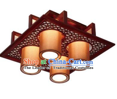 Traditional Chinese Handmade Wood Palace Lantern Four-Lights Ceiling Lanterns Ancient Lamp