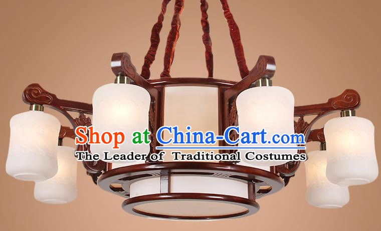 Traditional Chinese Eight-Lights Palace Lantern Handmade Wood Hanging Lanterns Ancient Lamp