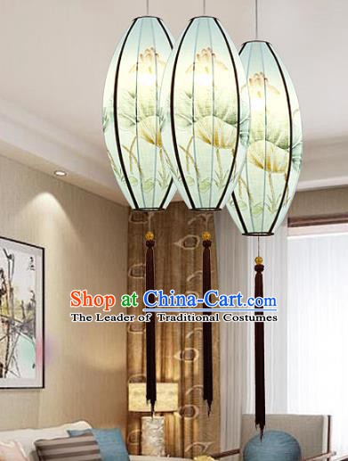 Traditional Chinese Painting Lotus Green Palace Lantern Handmade Hanging Lanterns Ancient Lamp
