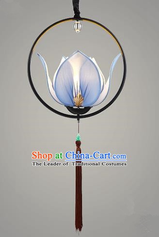 Traditional Chinese Blue Lotus Palace Lantern Handmade Ceiling Lanterns Ancient Lamp