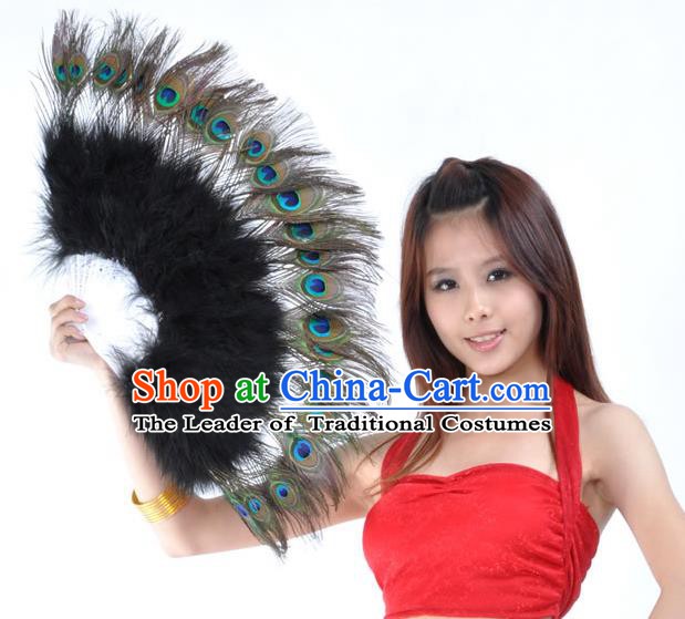 Indian Bollywood Belly Dance Fans Black Feather Folding Fans for Women