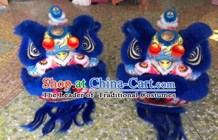 Chinese Traditional Parade Blue Lion Head Professional Wool Lion Dance Costumes Complete Set
