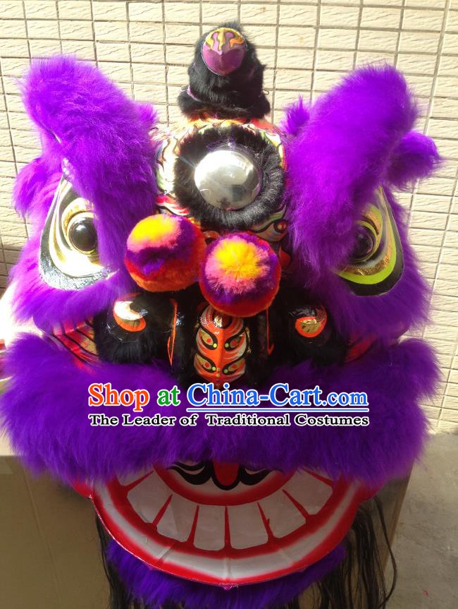 Chinese Professional Lion Dance Celebration and Parade Purple Wool Costumes Complete Set