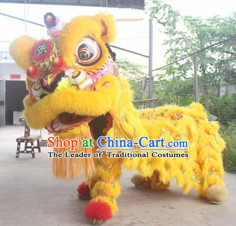 Chinese Traditional Parade Yellow Southern Lion Head Professional Wool Lion Dance Costumes Complete Set