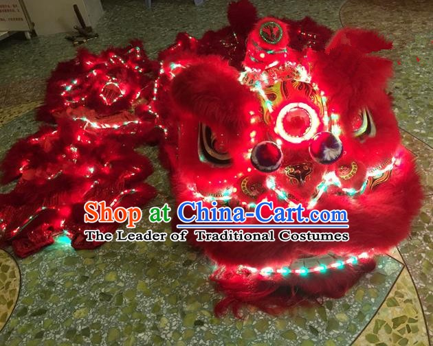 Top Grade Chinese Traditional LED Light Red Lion Head Professional Lion Dance Costumes Complete Set