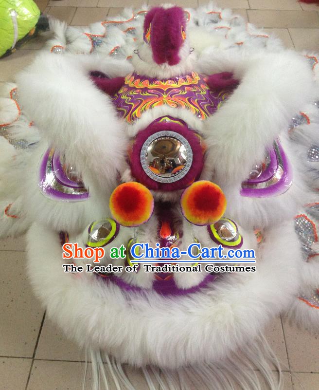 Chinese Professional Lion Dance Costumes Celebration and Parade Wool Purple Lion Head Complete Set