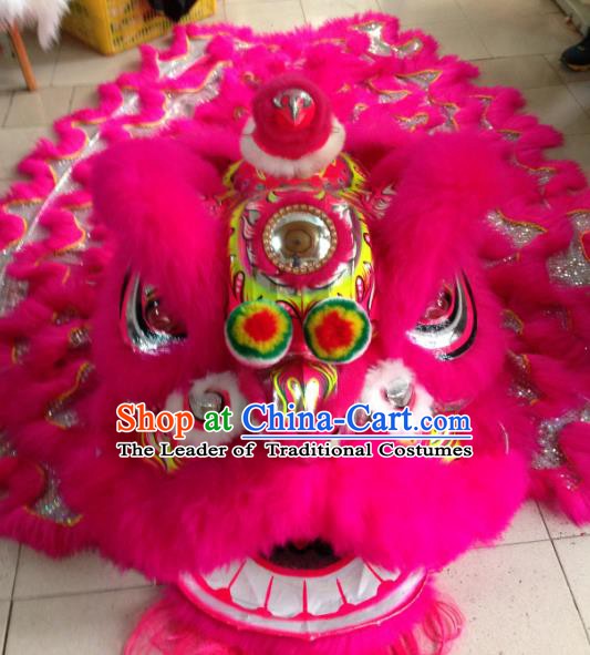 Chinese Traditional Professional Lion Dance Costumes Celebration and Parade Rosy Wool Lion Head Complete Set