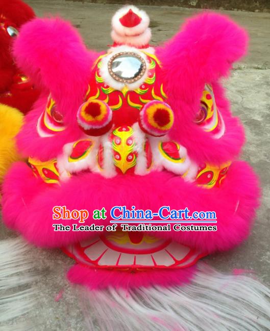 Chinese Traditional Professional Rosy Wool Lion Dance Costumes Celebration and Parade Lion Head Complete Set