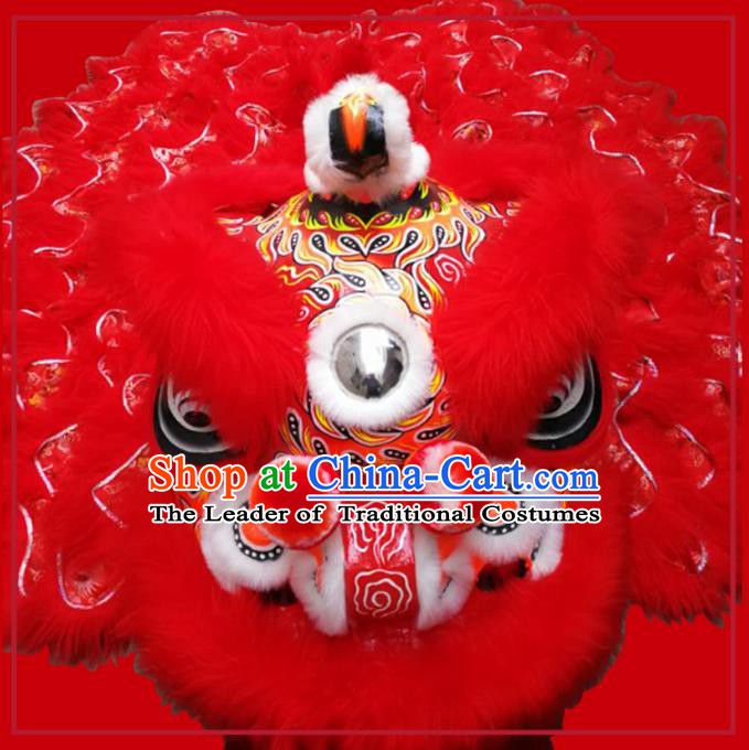 Chinese Traditional Red Wool Lion Dance Costumes Professional Celebration and Parade Lion Head Complete Set