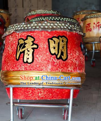 China Traditional Lion Dance Instruments Red Cowhide Drum Wood Lion Drums