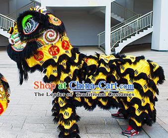 Chinese Traditional Black Wool Lion Dance Costumes Professional Celebration Parade Lion Head Complete Set