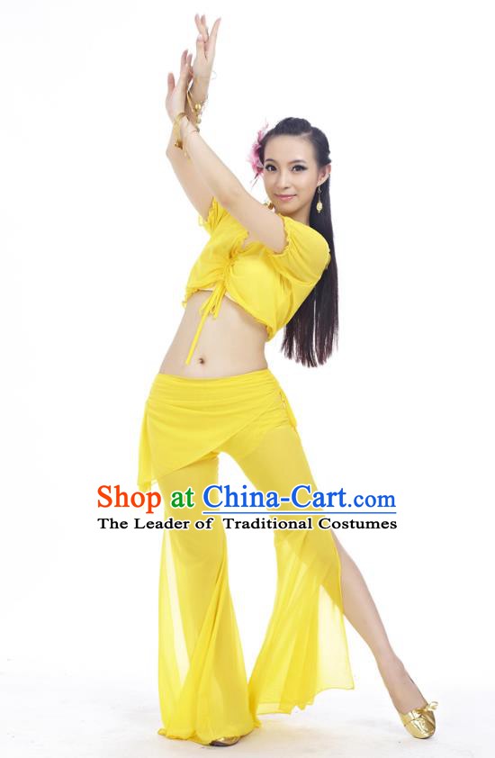 Indian Traditional Belly Dance Yellow Costume India Oriental Dance Clothing for Women