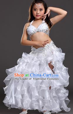 Traditional Indian Belly Dance White Dress Asian India Oriental Dance Costume for Kids
