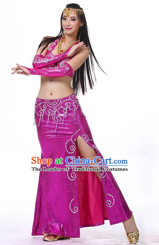 Traditional Oriental Dance Performance Rosy Dress Indian Belly Dance Costume for Women