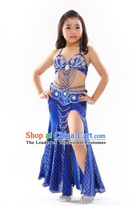 Traditional Indian Children Performance Oriental Dance Royalblue Dress Belly Dance Costume for Kids