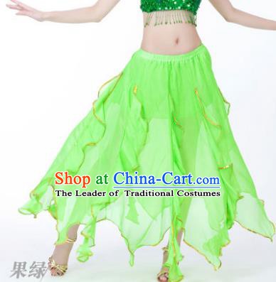 Traditional Indian Belly Dance Light Green Ruffled Skirt India Oriental Dance Costume for Women